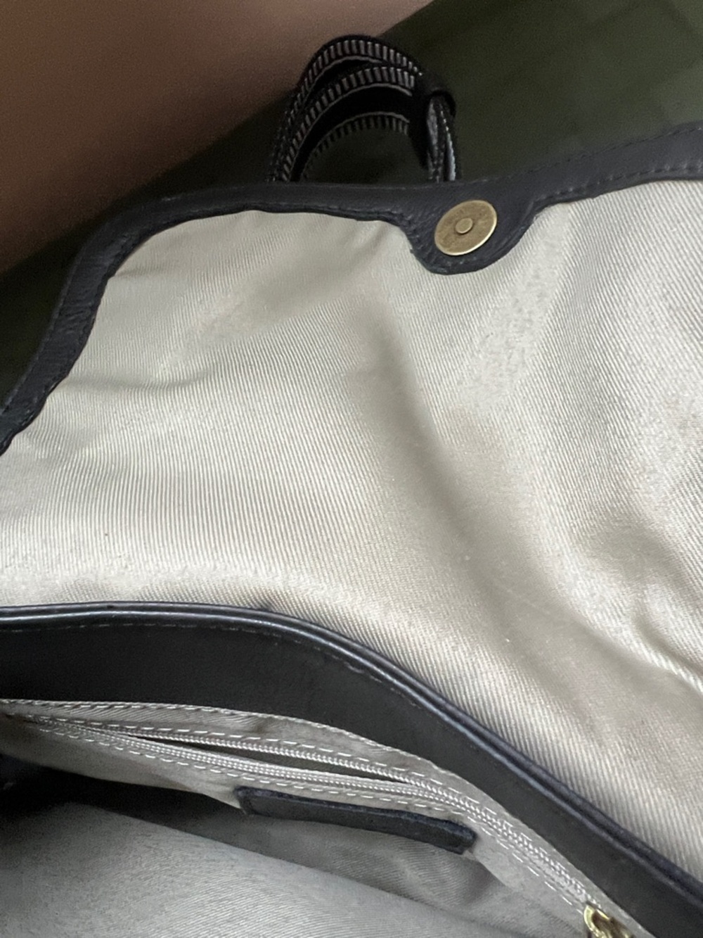 American Leather Co Black Leather Crossbody with Striped Canvas Strap - Picture 7 of 15